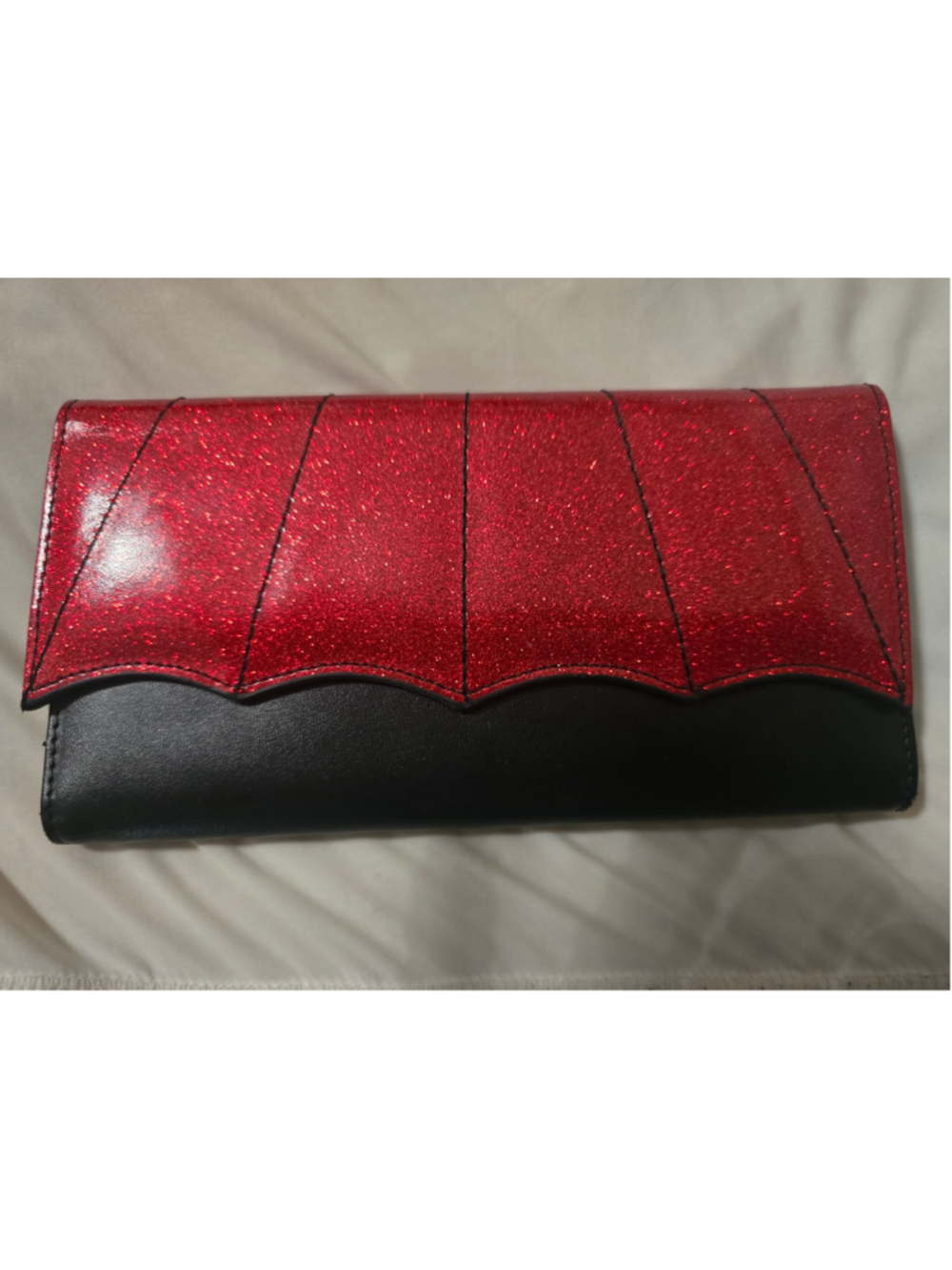 Sourpuss Black and Red Glitter Wallet EUC